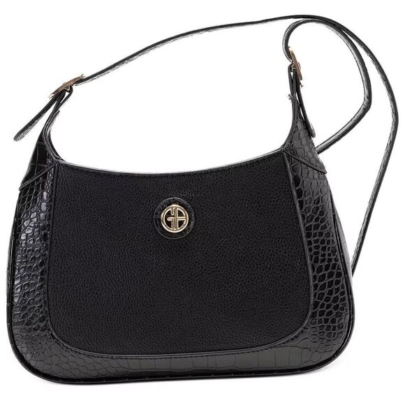 NWT  GIANI BERNINI Croc-Embossed Pebble black Crossbody bag - Picture 1 of 5